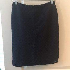 Beautiful patterned overlay navy pencil skirt